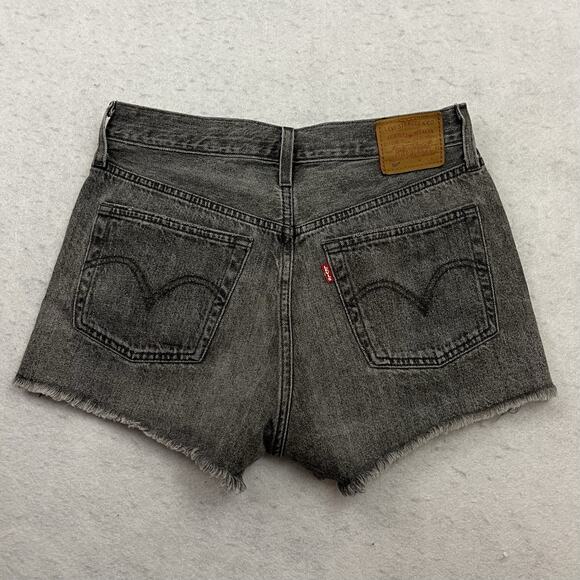 LEVIS Premium 501 Shorts Womens 26 Button Fly High Rise BIG E Distressed Denim - Picture 4 of 12